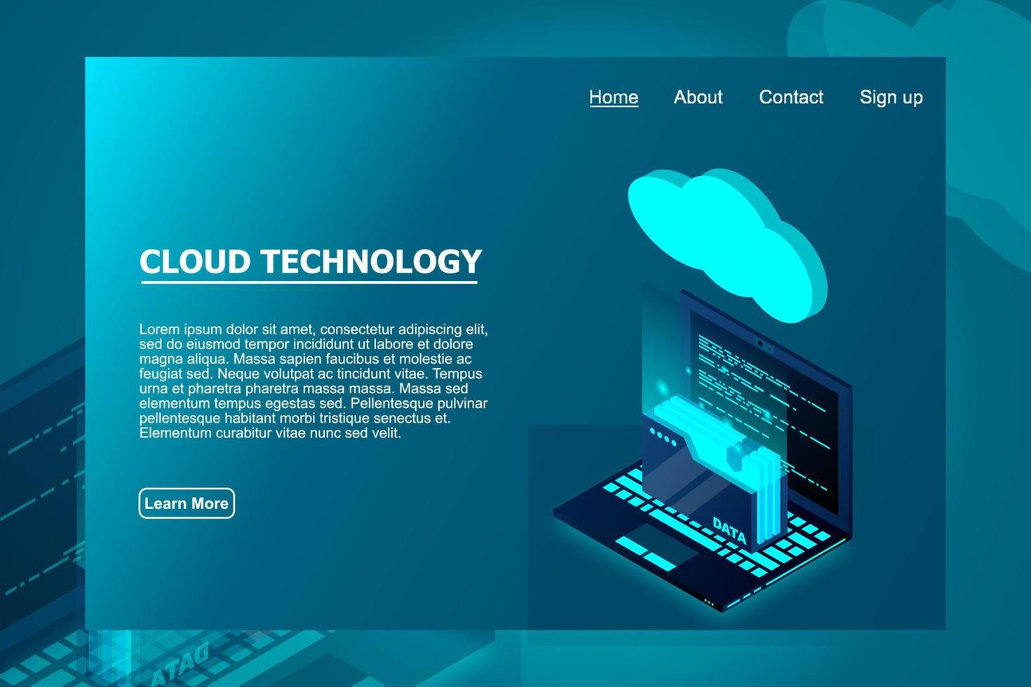 isometrische Cloud-Technologie mit Ordnerdaten und Laptop. Cloud-Technologie-Computing-Konzept. Vektor-Illustration vektor