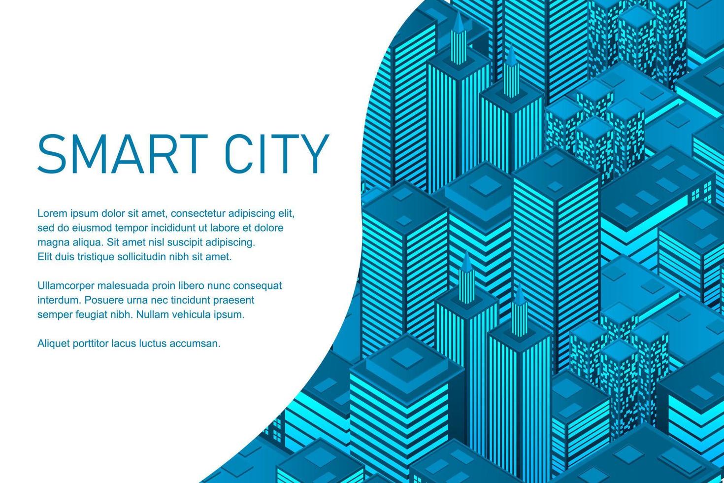smart stad i futuristisk stil. isometrisk smart stad illustration. intelligenta byggnader. affärscenter med skyskrapor och intelligenta byggnader vektor