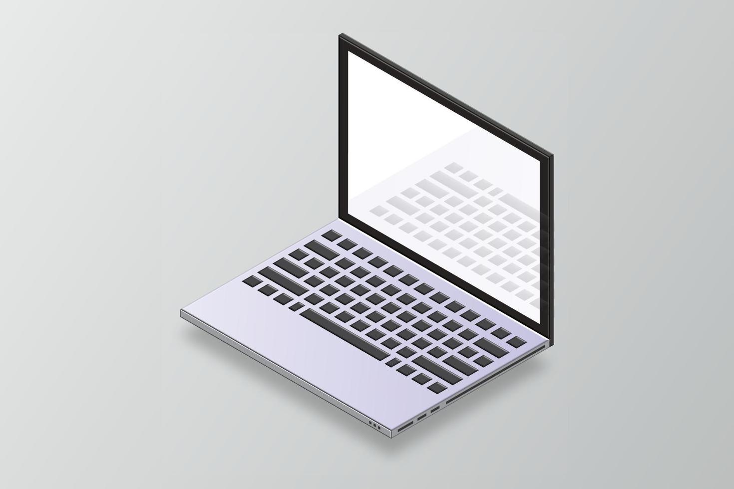 vektor 3d isometrisk bärbar dator. isometrisk mock up av bärbar dator. 3d laptop mockup. dator med tom skärm för app. bärbar dator med öppen skärm. vektor illustration