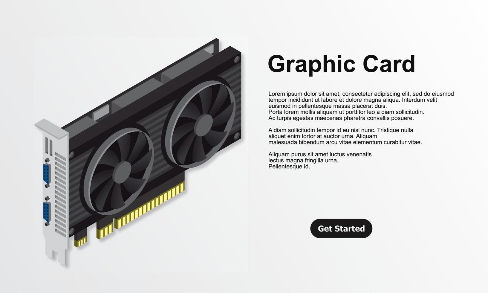 3D isometrische Videografikkarte. Video-Grafikkarte für Kryptowährungs-Mining oder Gaming. Hardwarekomponenten für PCs. GPU-Grafikkarte Abbildung vektor