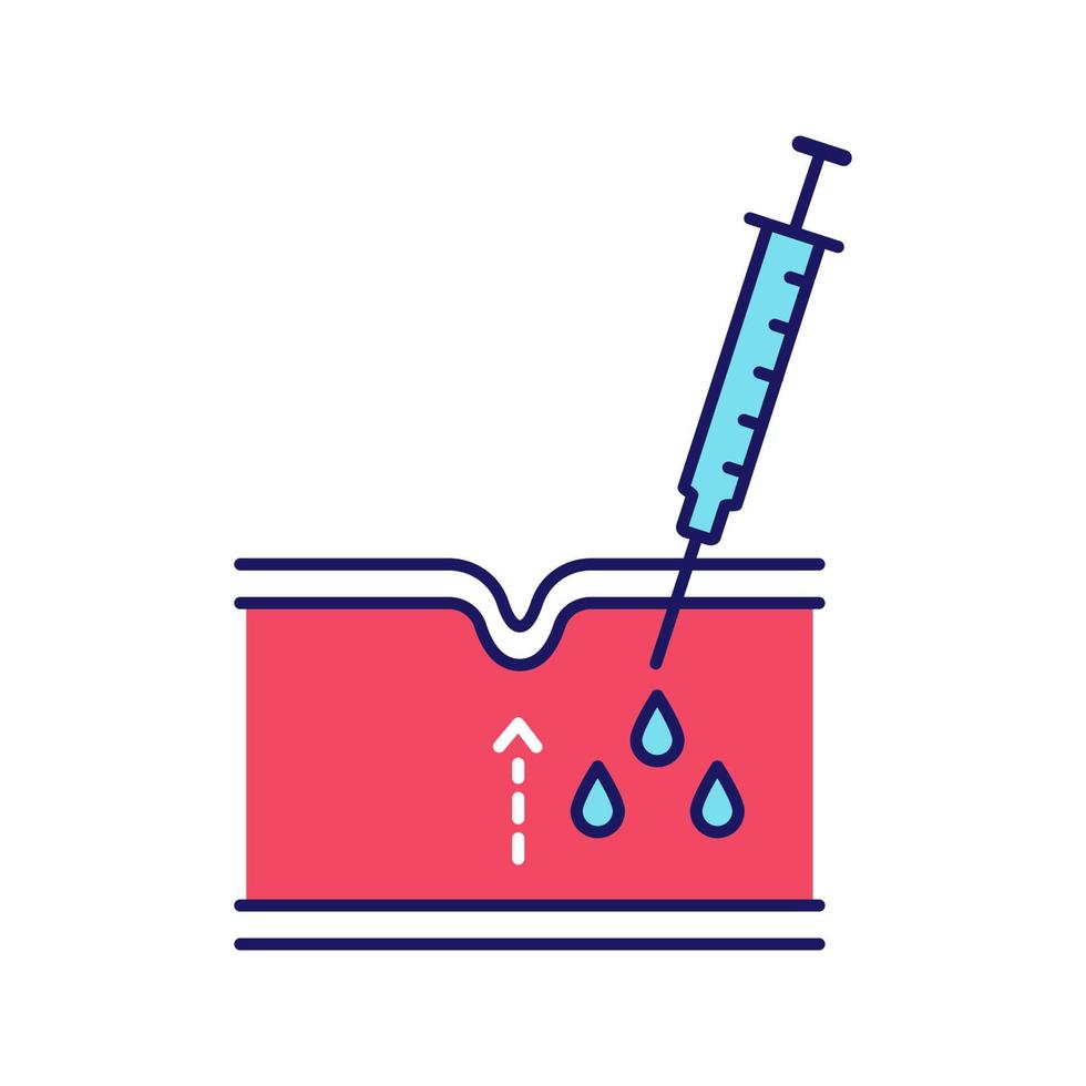 neurotoxin injektion färgikon. subkutan injektion med neurotoxin. ansiktsföryngring. rynkor reducerande process i hudsektionen. injicerbart fyllmedel. isolerade vektor illustration