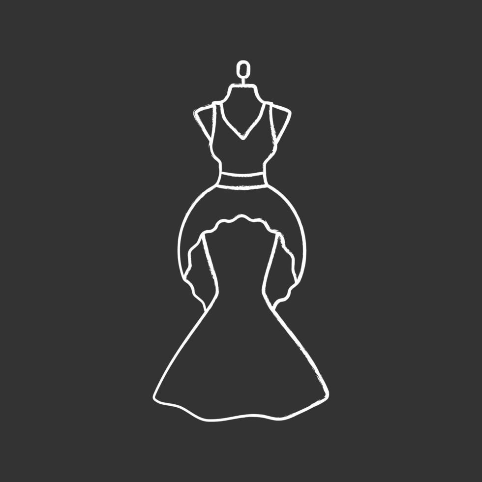 Hochzeitskleid Kreidesymbol. Brautkleid Atelier. Hochzeitssalon. Kleid auf Schaufensterpuppe. isolierte vektortafelillustration vektor