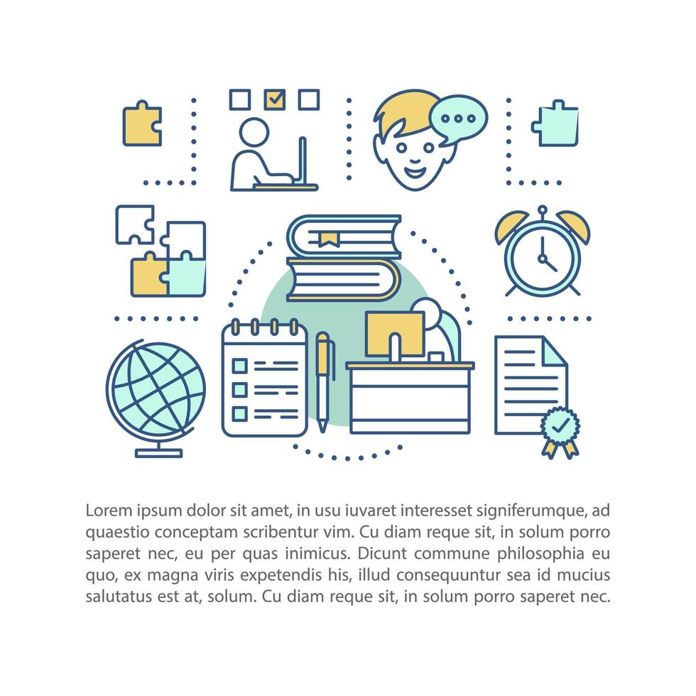 e-learning koncept linjär illustration. Distans utbildning. artikel, broschyr, layout för tidningen. online lärande. studerar. tunn linje ikoner med textrutor. vektor isolerade konturritning