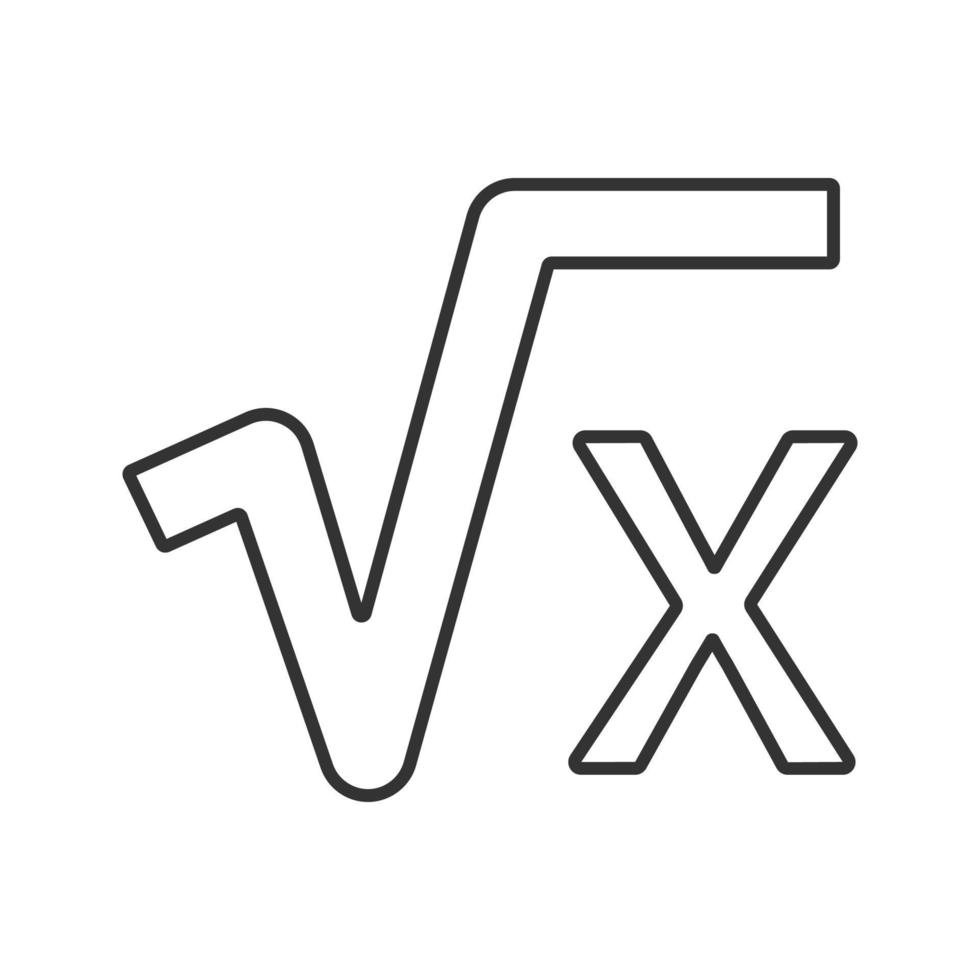 Quadratwurzel von x lineares Symbol. dünne Linie Abbildung. mathematischer Ausdruck. Kontursymbol. Vektor isolierte Umrisszeichnung