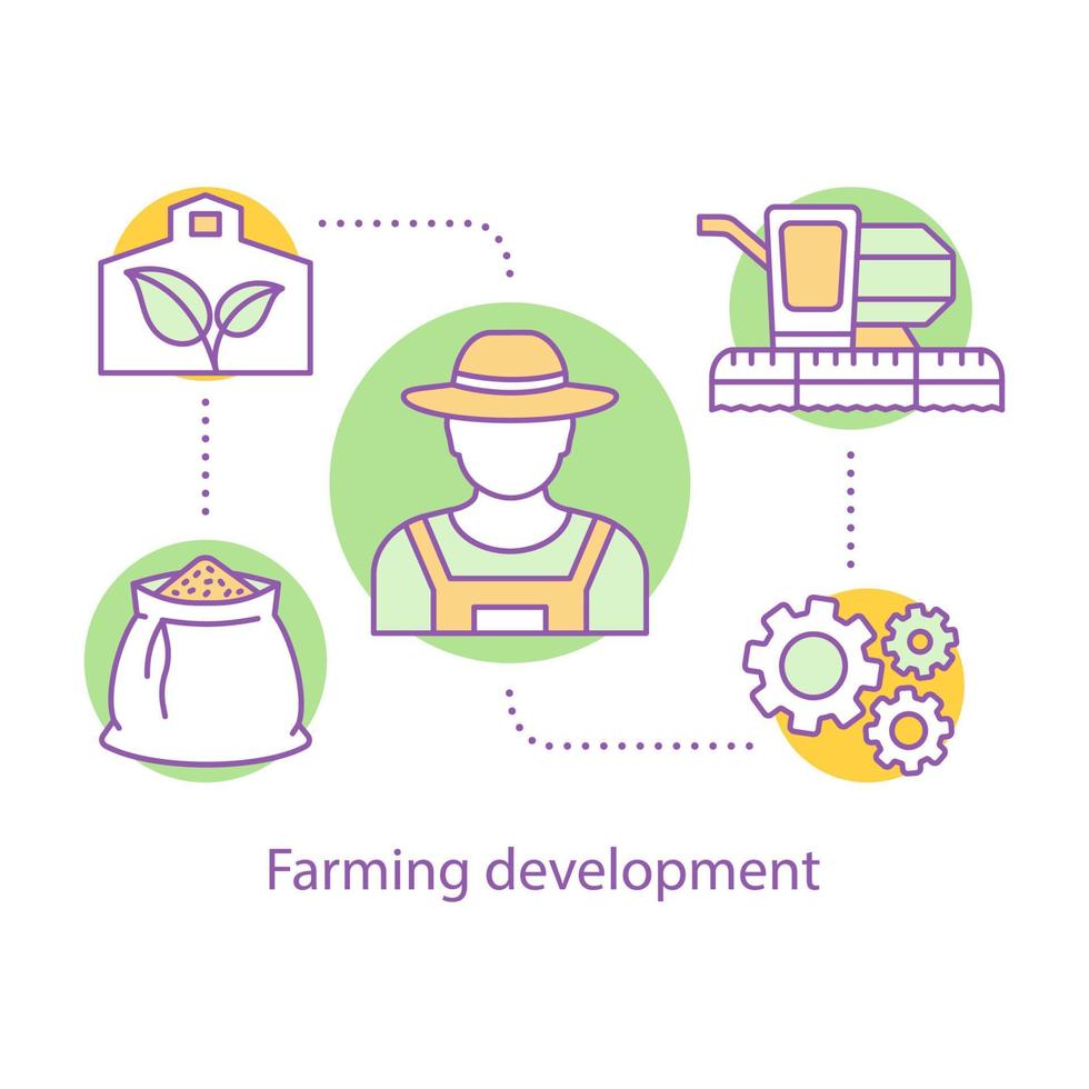 Symbol für das Konzept der landwirtschaftlichen Entwicklung. Dünne Linie Illustration der landwirtschaftlichen Geschäftsidee. Landwirtschaft. Landwirtschaftssektor. Vektor isolierte Umrisszeichnung