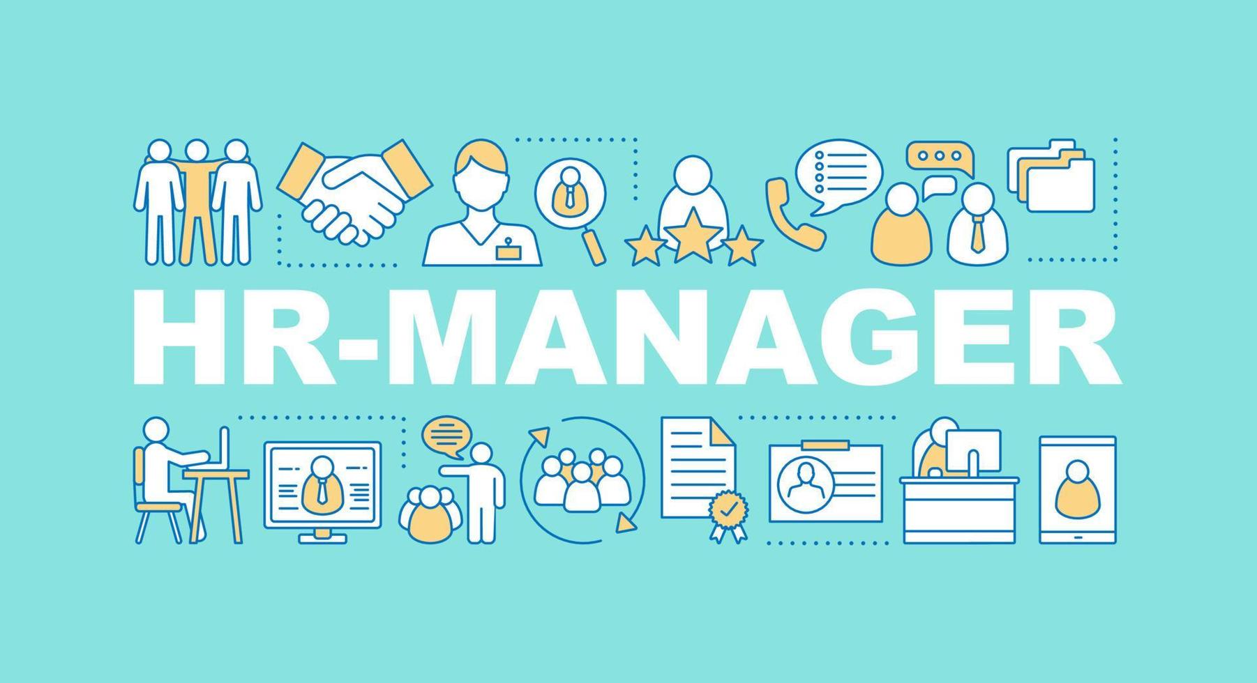 hr management ord begrepp banner. personalavdelning. sysselsättning. rekrytering. personalanställning. isolerade bokstäver typografi idé med linjära ikoner. vektor kontur illustration