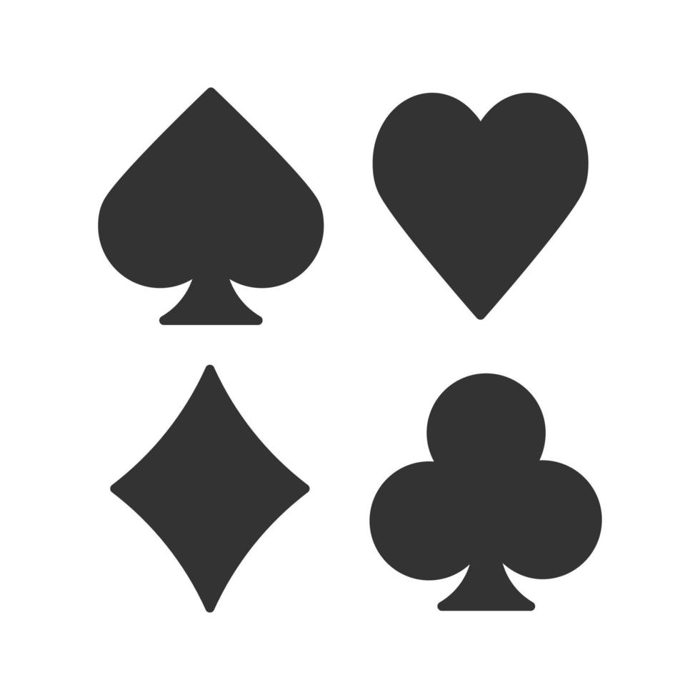 Spielkarten passen zum Glyphensymbol. Silhouette-Symbol. Spaten, Keulen, Herz, Karo. negativer Raum. isolierte Vektorgrafik vektor