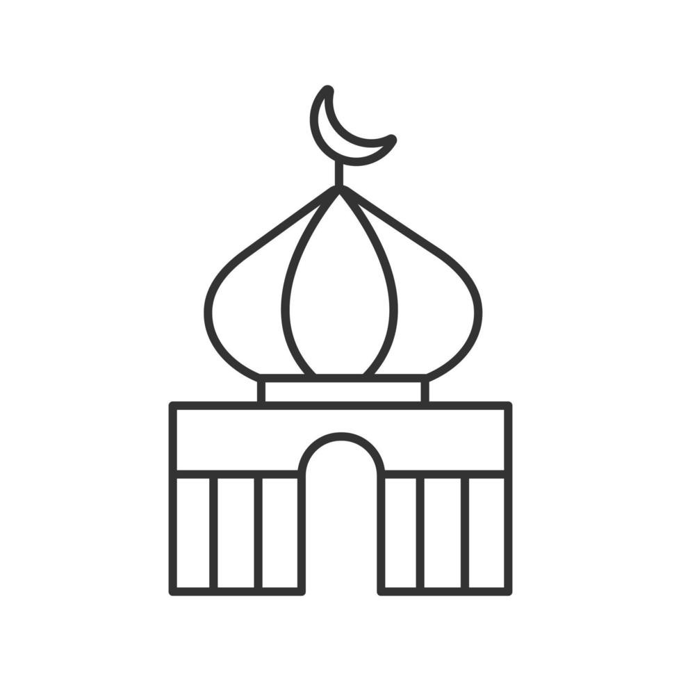 Lineares Symbol der Moschee. dünne Linie Abbildung. Islamische Kultur. muslimischer Anbetungsplatz. Kontursymbol. Vektor isolierte Umrisszeichnung