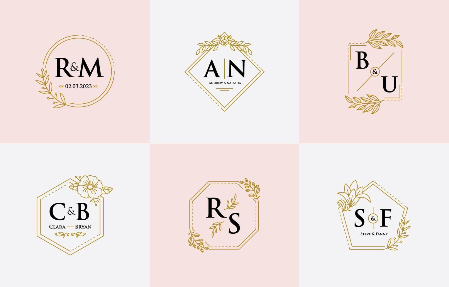 uppsättning elegant monogram bröllop vektor