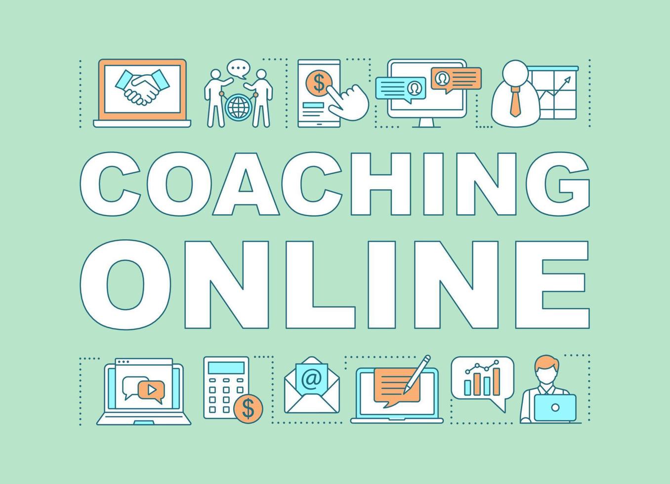 Coaching von Online-Wortkonzepten Banner. Manager-Chat. Unternehmensanalyse und -planung. Präsentation, Webseite. isolierte Schrifttypografie-Idee mit linearen Symbolen. Vektor-Umriss-Abbildung vektor