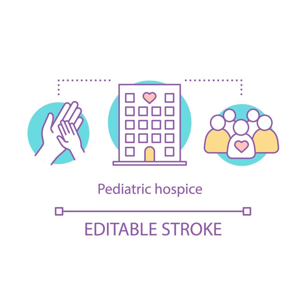 pediatrisk hospice koncept ikon. barn och föräldrar hjälp. omvårdnad. 24-timmars support. barn hälso-och sjukvård idé tunn linje illustration. vektor isolerade konturritning. redigerbar linje