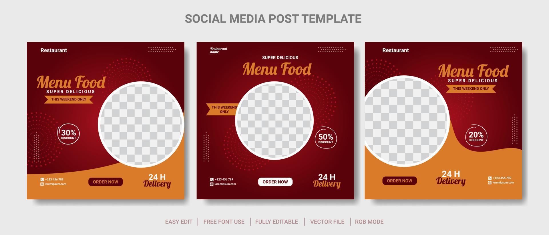 Set von Food-Social-Media-Post- und Werbebanner-Design-Vorlagen. vektor