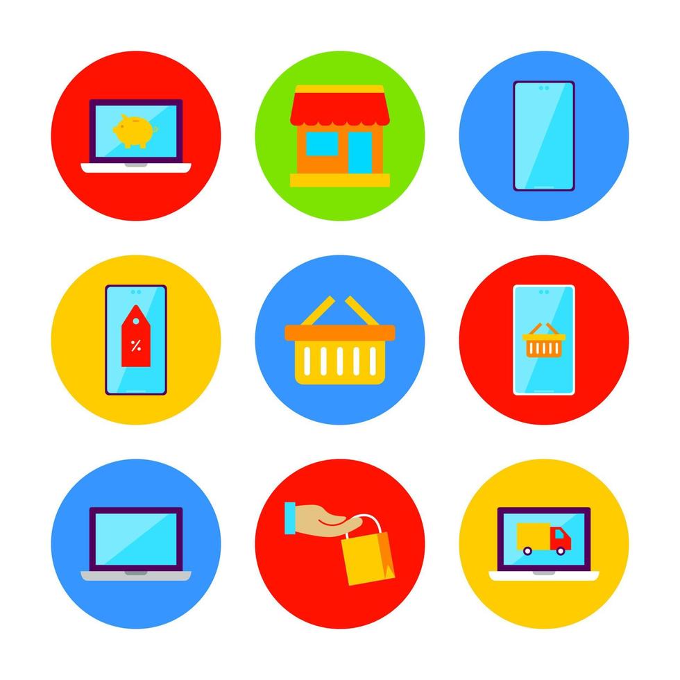 flaches Online-Shopping-Icon-Set vektor