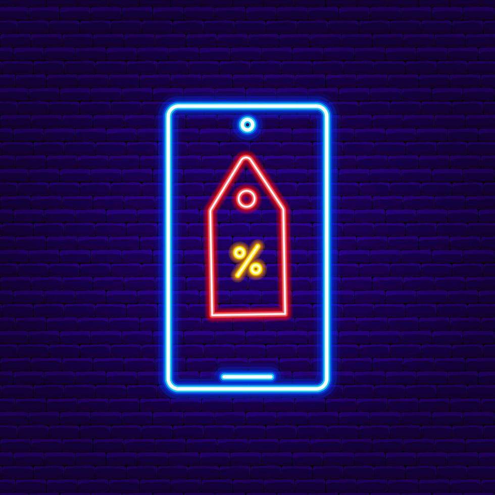 Neon-Telefon mit Shopping-Tag-Zeichen vektor