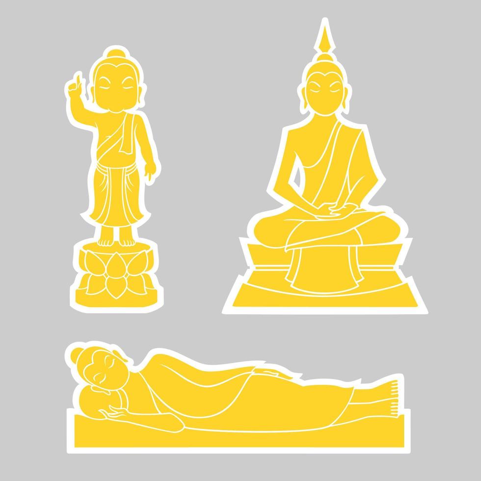 grafischer Vektor von Buddha für den Visakha-Puja-Tag. Geburt, Erleuchtung und Auslöschung.