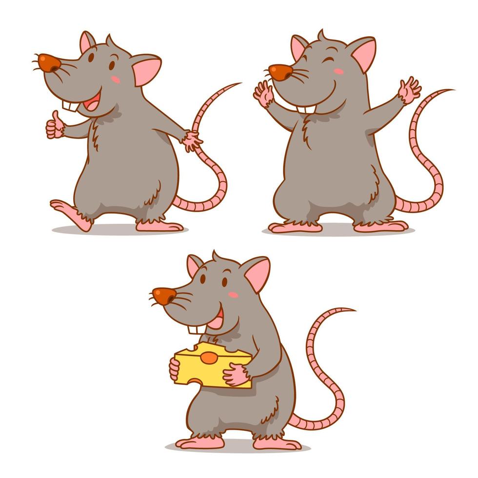 uppsättning av söta tecknade råttor i olika poser. vektor