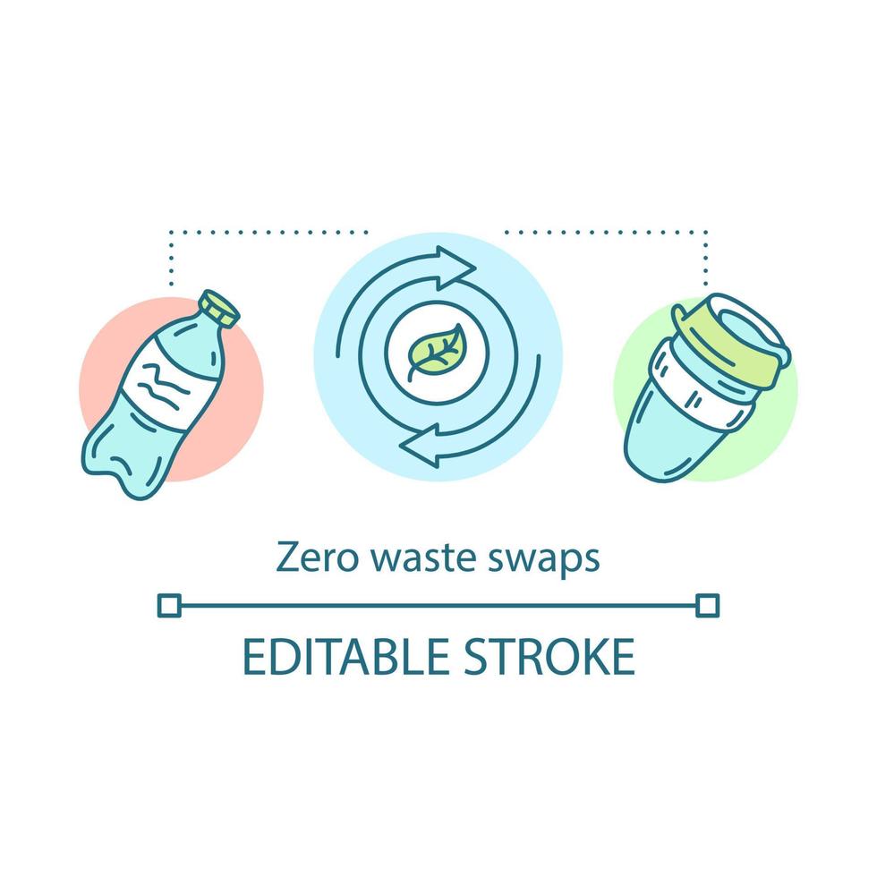 noll avfallsbyten och produkter, eko, vänlig livsstilskonceptikon. avfallshantering, omsorg om miljö idé tunn linje illustration. vektor isolerade konturritning. redigerbar linje