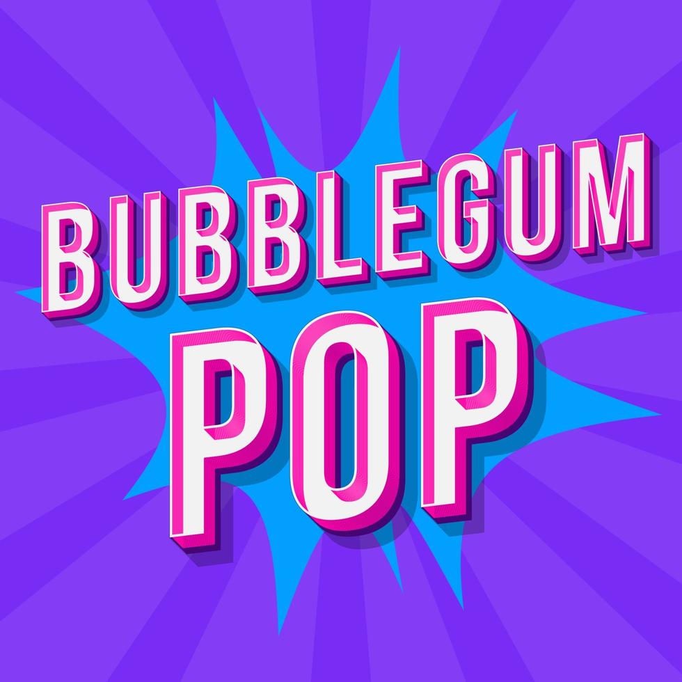 bubbelgum pop vintage 3d vektor bokstäver. retro fet stil, typsnitt. popkonst stiliserad text. bokstäver i gammal skolstil. 90-, 80-talsaffisch, banderoll. blå och lila färg serier bakgrund