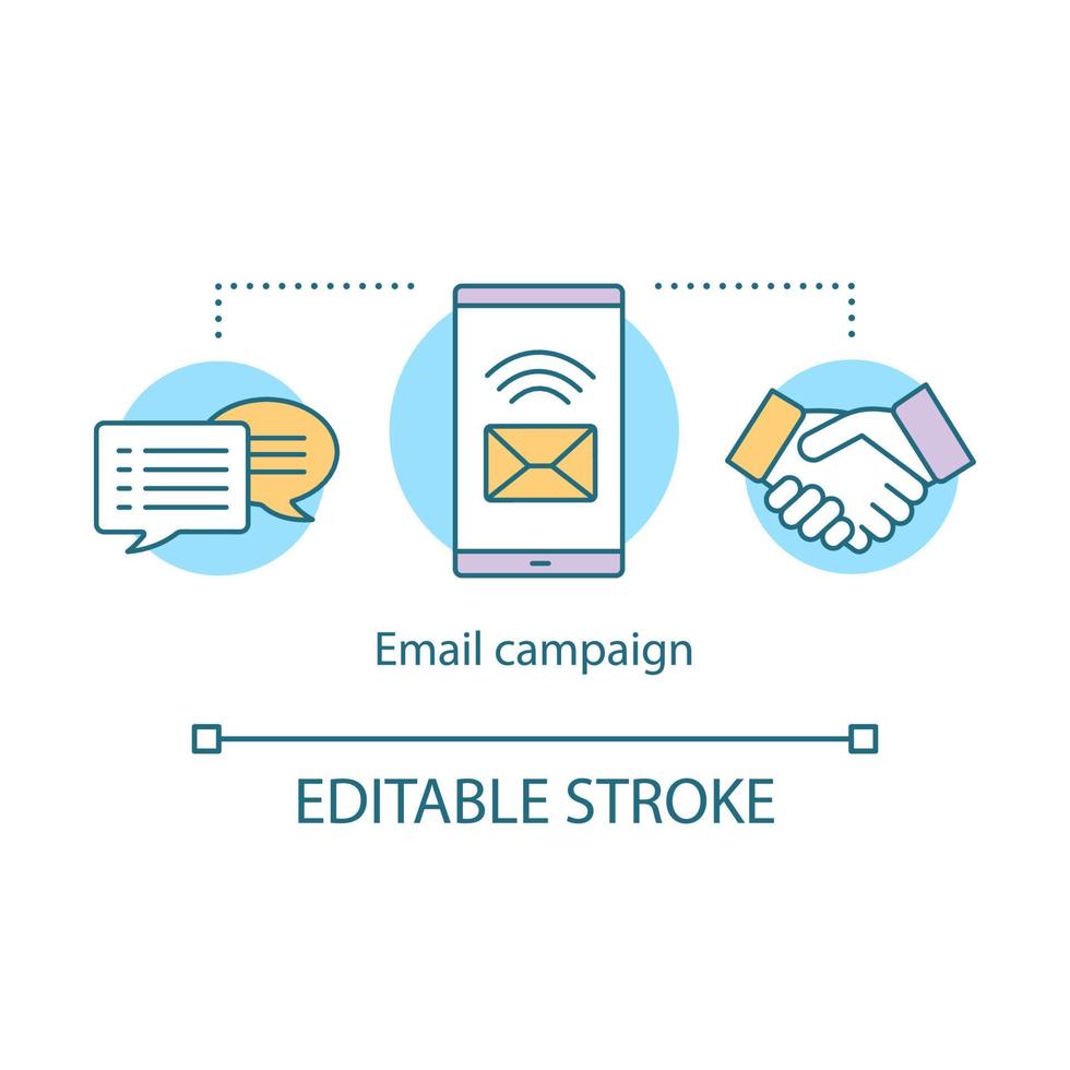 Symbol für das Konzept der E-Mail-Kampagne. markenförderungsidee dünne linie illustration. digitale Marketingstrategie. kommerzielle Nachrichten. Vektor isolierte Umrisszeichnung. bearbeitbarer Strich
