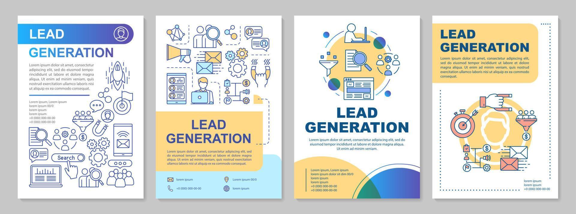 lead generation broschyr mall layout. digital marknadsföring, smm. flygblad, häfte, broschyrtryckdesign med linjära illustrationer. vektor sidlayouter för tidskrifter, årsredovisningar, reklamaffischer