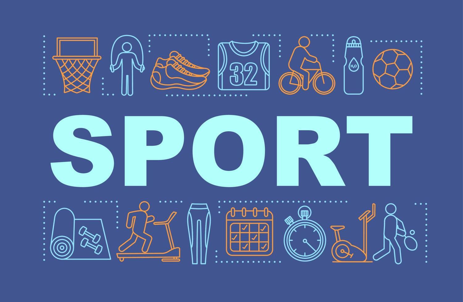 sport ord begrepp banner. familjeaktiviteter. ett gemensamt gym. presentation, hemsida. spela basket, fotboll. isolerade bokstäver typografi idé med linjära ikoner. vektor kontur illustration