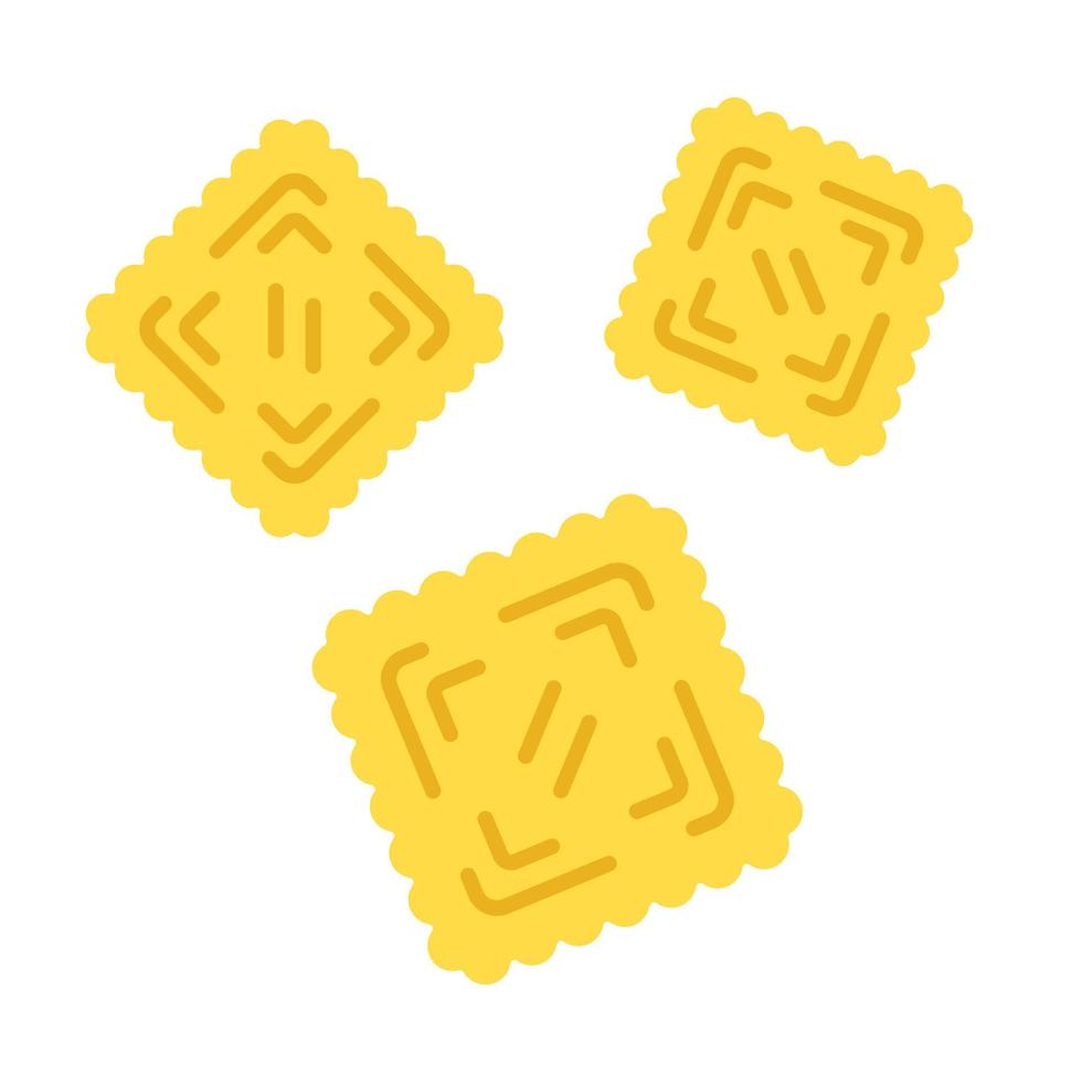 Ravioli flaches Design lange Schatten Farbsymbol. traditionelles italienisches Gericht. Pasta. klassische Agnolotti. Tortelli. quadratische Teigwaren mit Füllung. mediterrane Küche. Vektor-Silhouette-Abbildung vektor