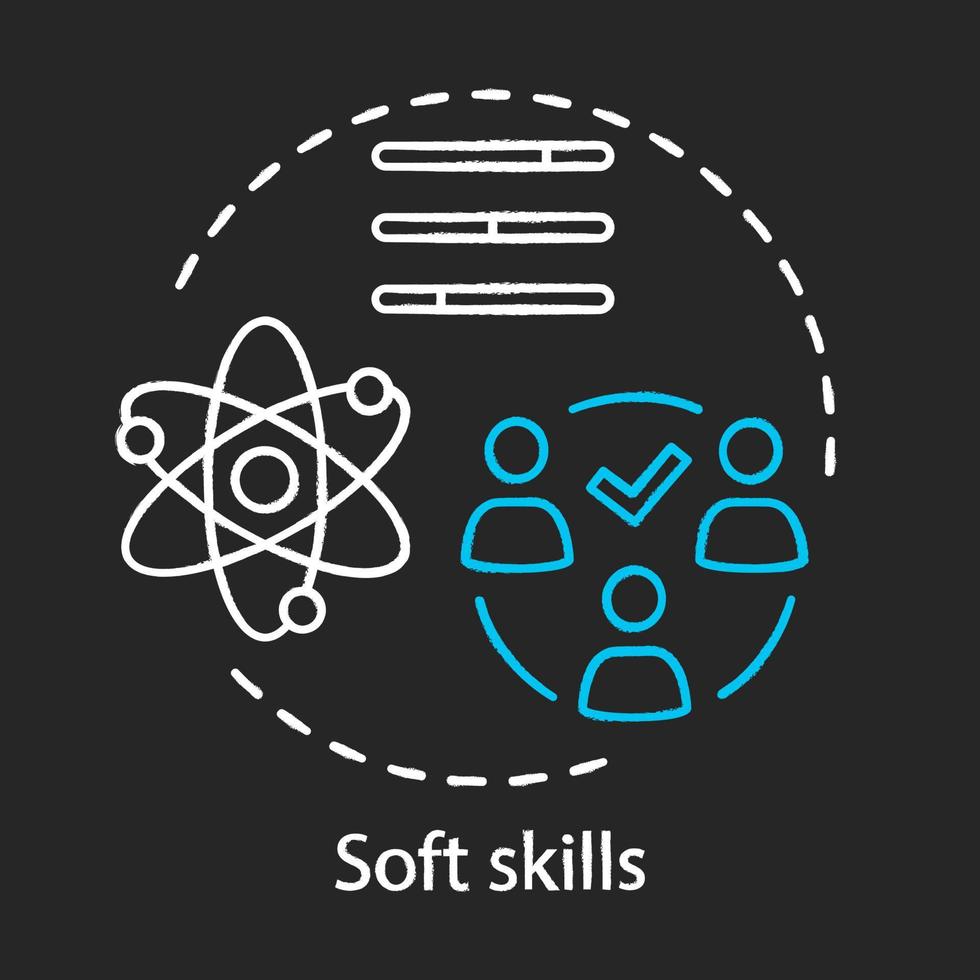 Symbol für das Kreidekonzept für Soft Skills. Teamwork-Idee, persönliches Wachstum. zwischenmenschliche Entwicklung, Führung, berufliche Beziehung. Human Resources Vektor isolierte Tafel Illustration