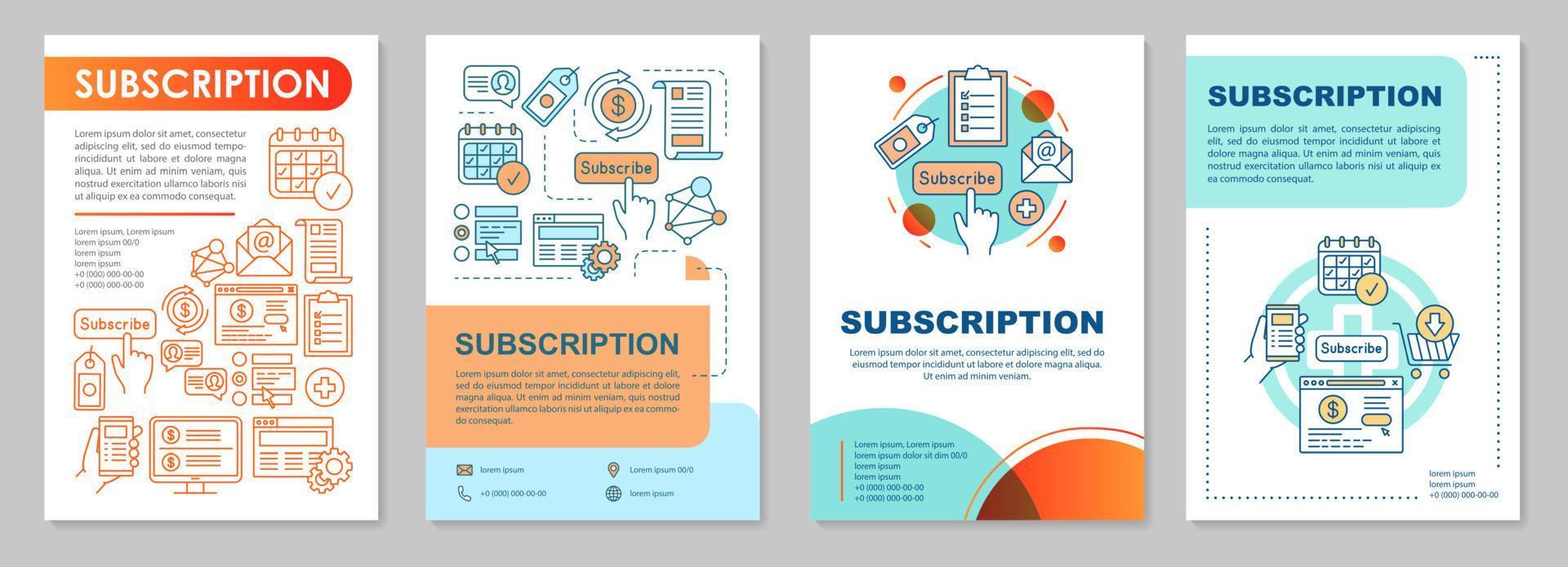 Layout der Vorlage für die Abonnementbroschüre. Newsletter bekommen. Flyer, Broschüre, Broschürendruckdesign mit linearen Illustrationen. Vektorseitenlayouts für Zeitschriften, Geschäftsberichte, Werbeplakate vektor