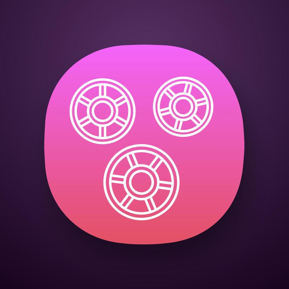 rotes App-Symbol. Wagenräder geformte Nudeln. rohe ungekochte Ruote-Nudeln. italienische Küche. kulinarisches Halbfabrikat. ui ux-Benutzeroberfläche. Web- oder mobile Anwendung. isolierte Vektorgrafik vektor