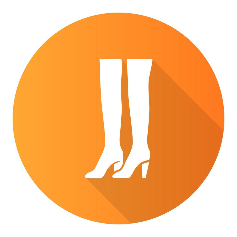Oberschenkel hohe Stiefel orange flaches Design lange Schatten Glyphe Symbol. Frau stilvolles formelles Schuhdesign. weibliche lässige gestapelte Fersen, moderne Luxusschuhe. Bekleidungszubehör. Vektor-Silhouette-Abbildung vektor