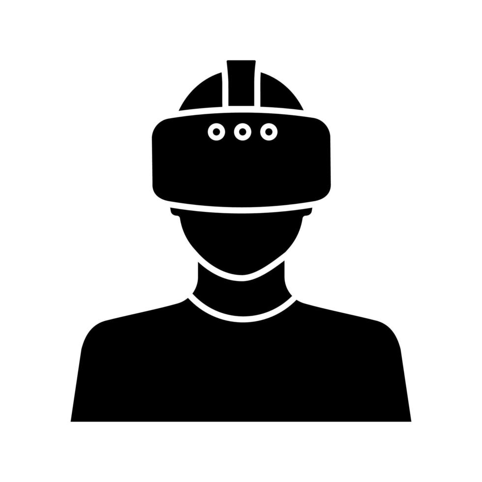 Symbol für Virtual-Reality-Player-Glyphen. Silhouette-Symbol. vr-Player. Mann mit VR-Maske, Brille, Headset. negativer Raum. isolierte Vektorgrafik vektor