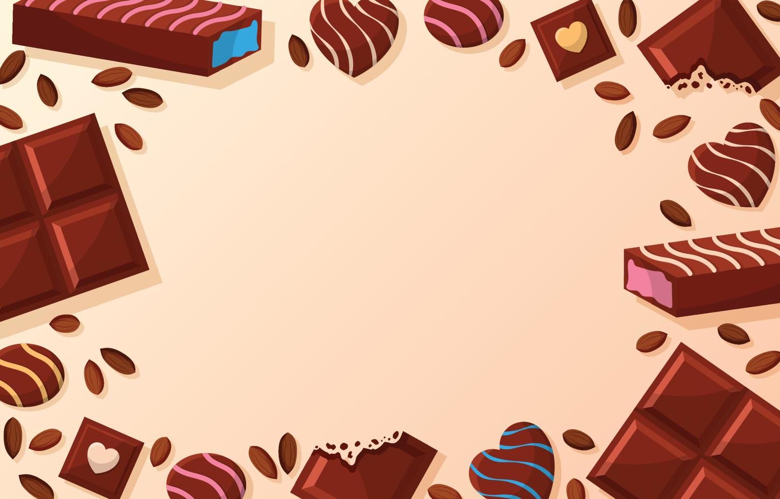 söt choklad bakgrund med kakaobönor vektor