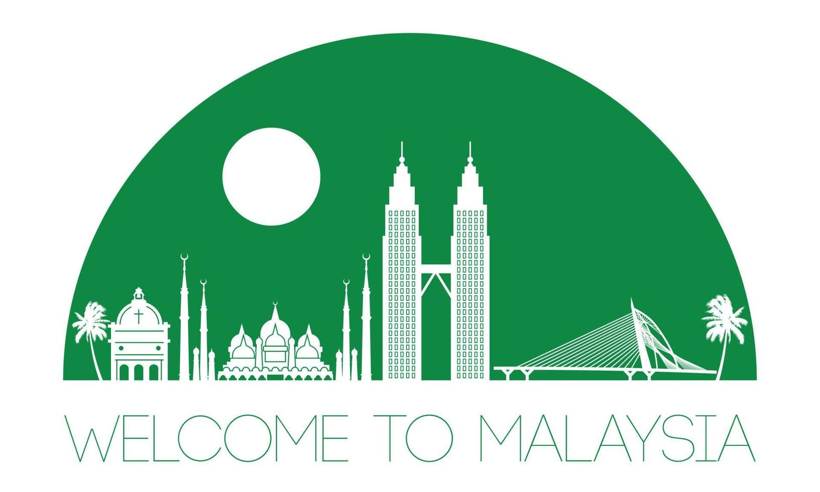 Malaysia berühmtes Wahrzeichen Silhouette Stil, Text innerhalb, grüne Farbe vektor