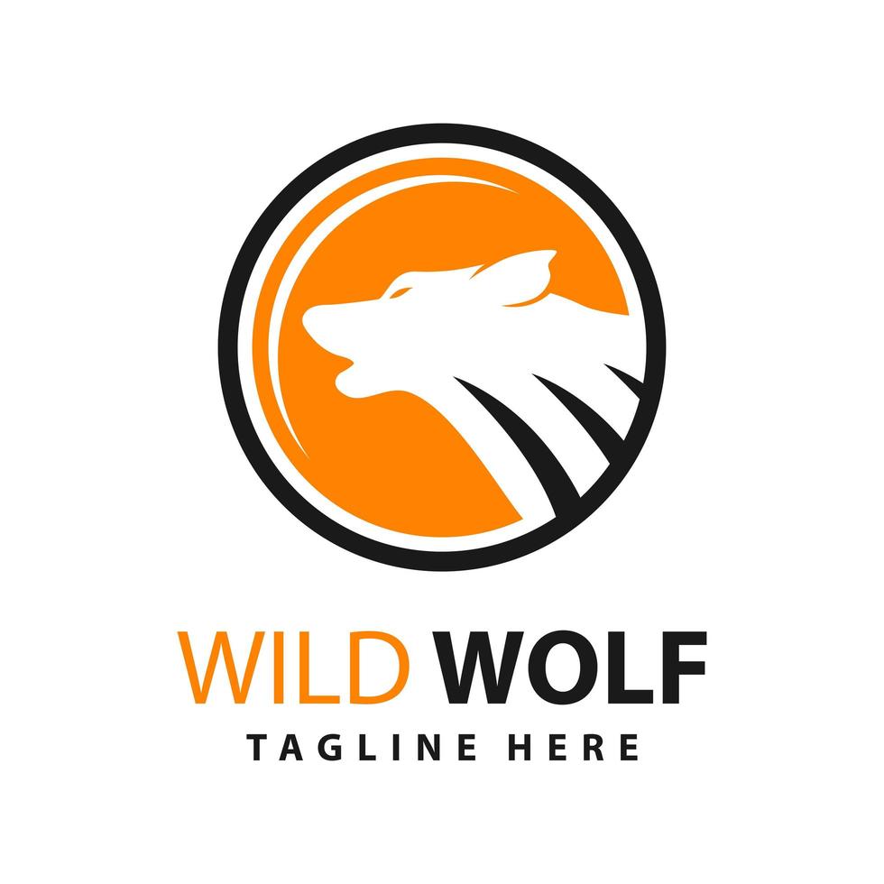 wolf logotyp design och månen cirkel vektor