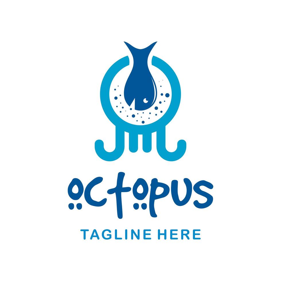 bläckfisk logotyp design med fisk vektor
