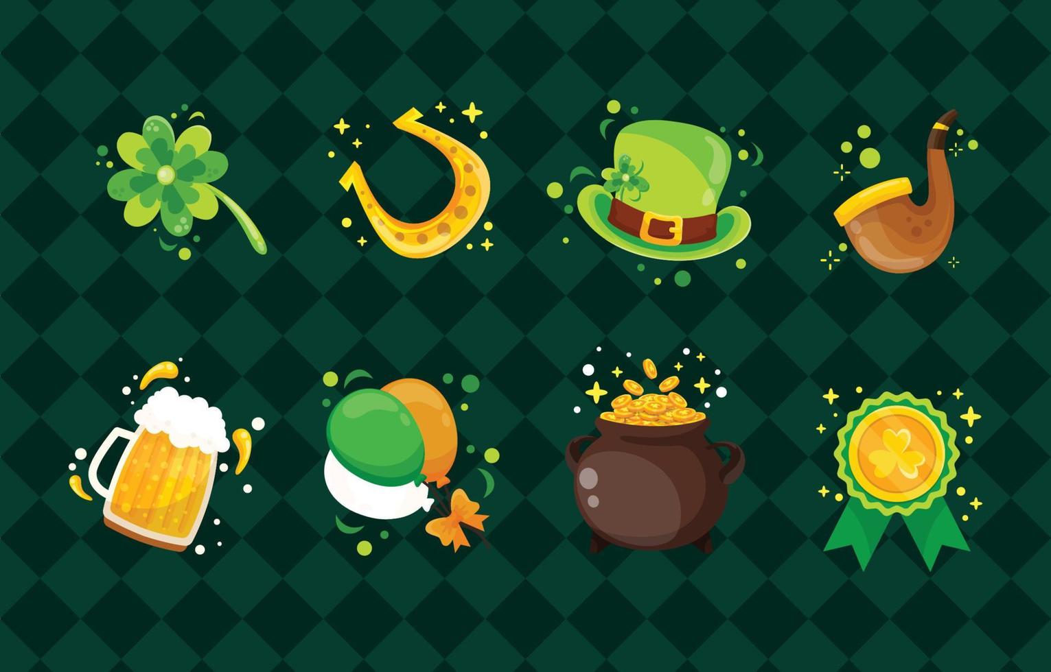 süße flache detaillierte st. Patrick's Day-Element-Icon-Set vektor