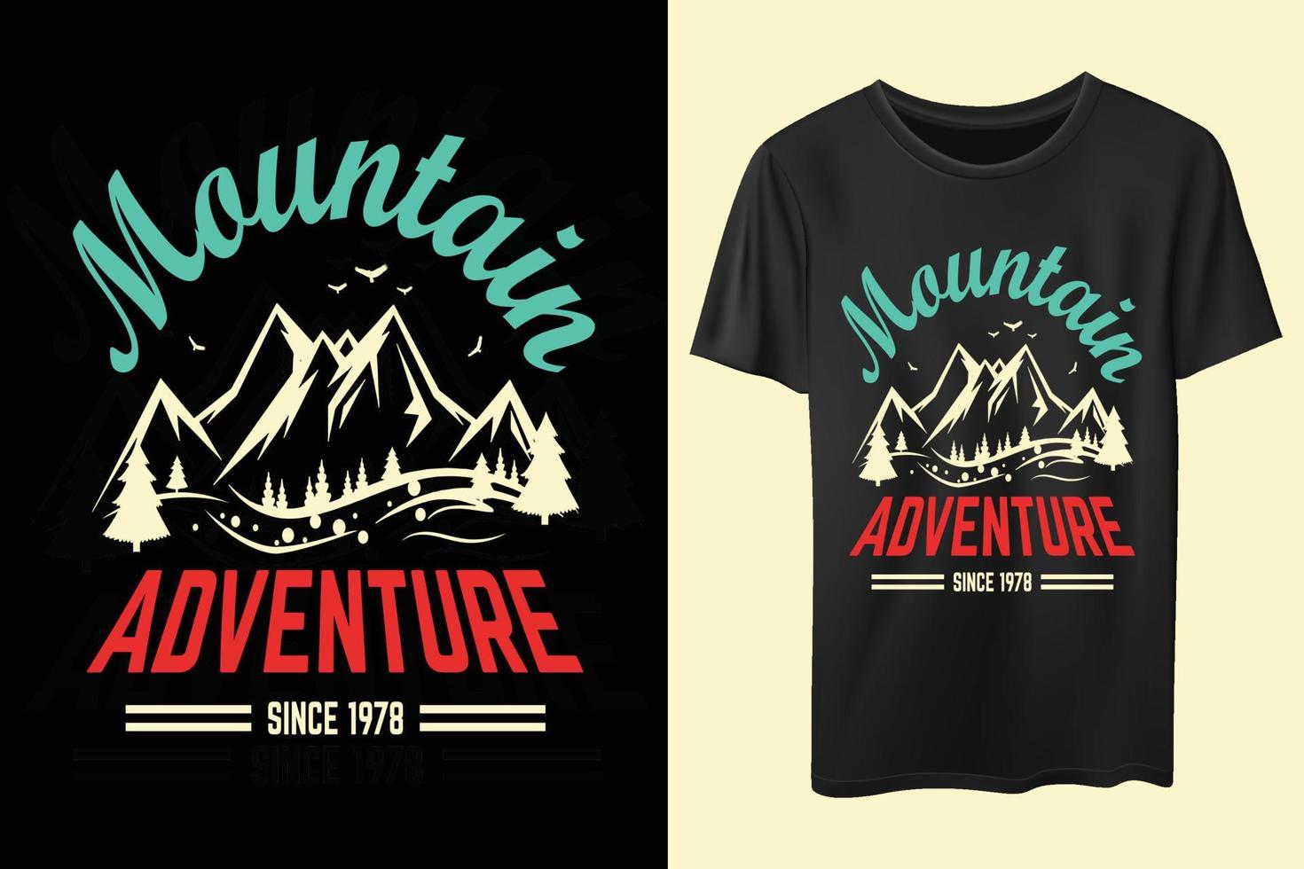 berg äventyr typografi t-shirt design. camping, berg, retro, tryckfärdig vektor
