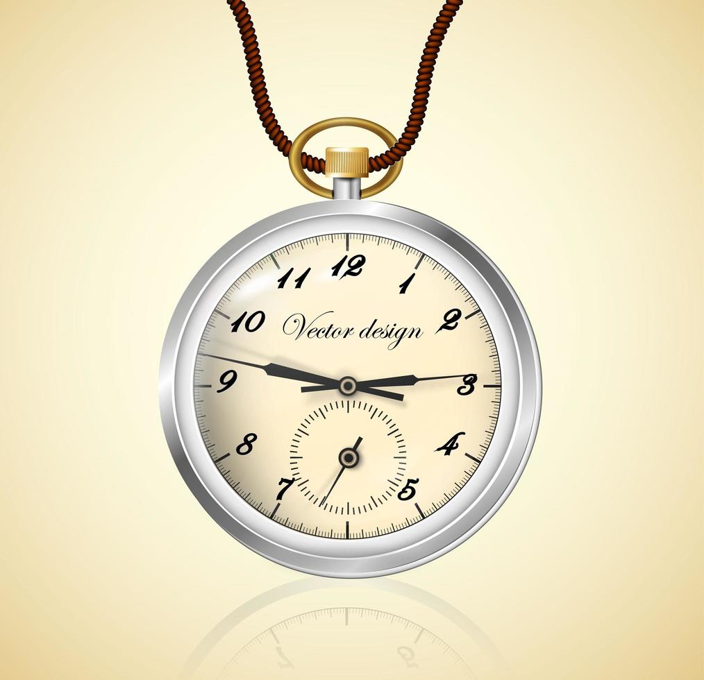 detailreiche und reflektierende Taschenuhr. Uhr an einem Seil. für Designprojekte, Banner und Drucksachen. vektor