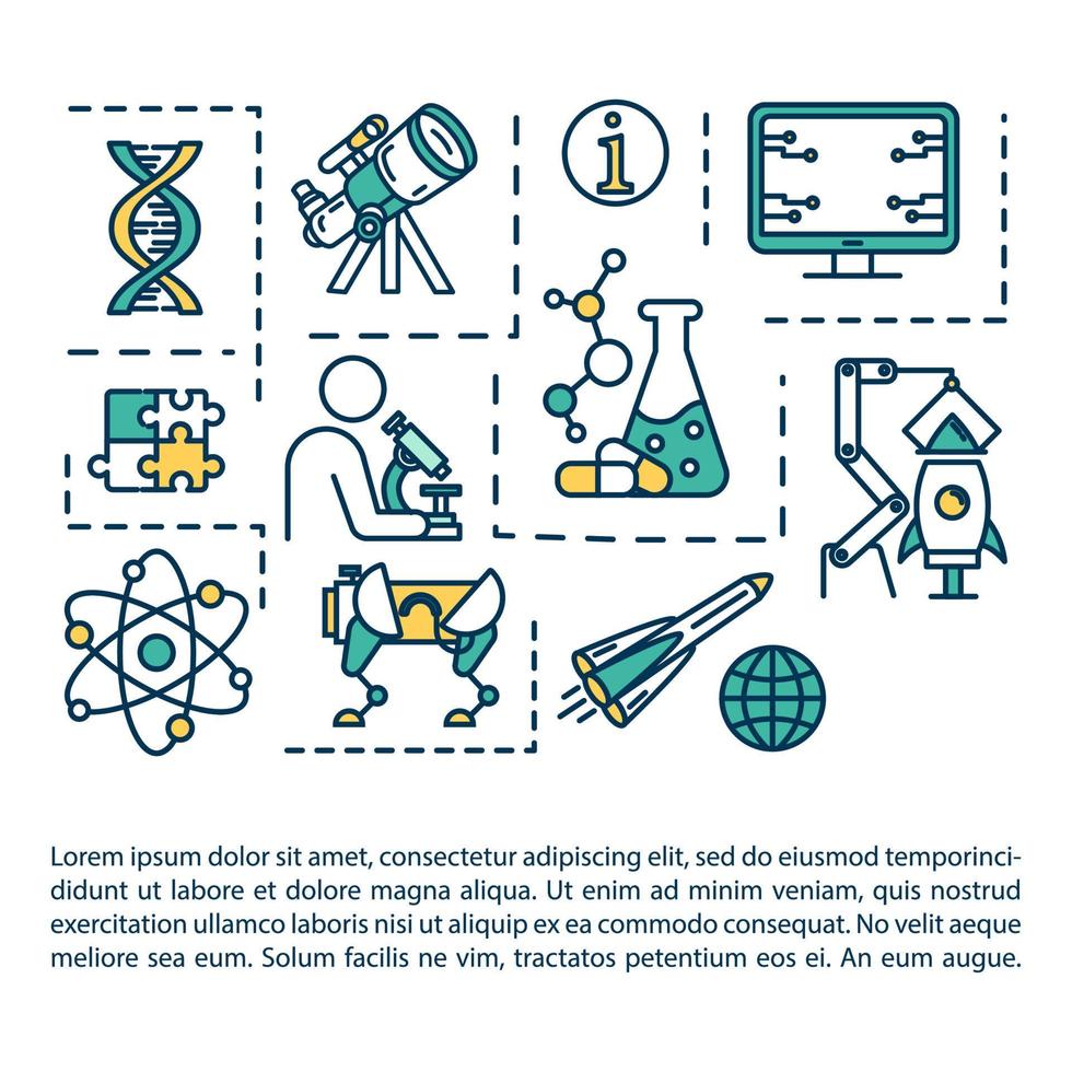 science fair koncept ikon med text. kemiforskning. universitetslaboratorium. högskolestudie. artikel sida vektor mall. broschyr, tidning, häfte designelement med linjära illustrationer