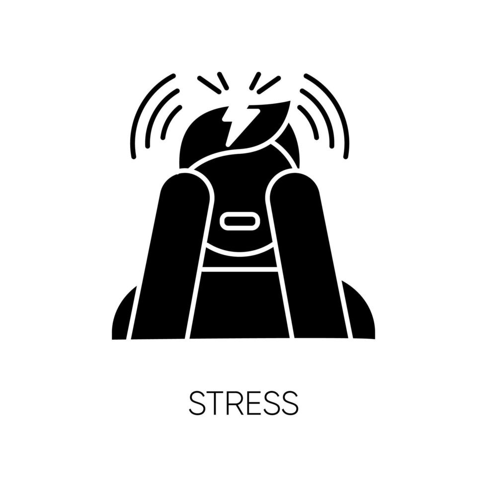 stress glyfikon. ångest och panikattack. känslomässiga problem. ångest. migrän och huvudvärk. upprörd person. mental sjukdom. siluett symbol. negativt utrymme. vektor isolerade illustration