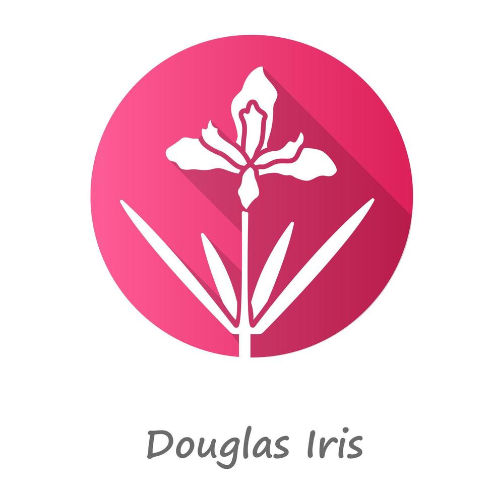 douglas iris växt rosa platt design lång skugga glyfikon. Kalifornien blommande vildblomma. trädgårdsblomma, ogräs. iris douglasiana blomställning. vårblomning. vektor siluett illustration