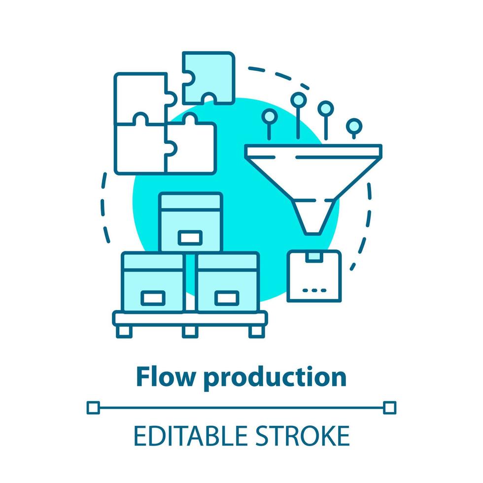 Flow-Produktion blaues Konzept-Symbol. Kontinuierliche Herstellungsidee dünne Linie Illustration. Produktionsprozess, Herstellung. Produktion ohne Unterbrechung. Vektor isolierte Umrisszeichnung. bearbeitbarer Strich