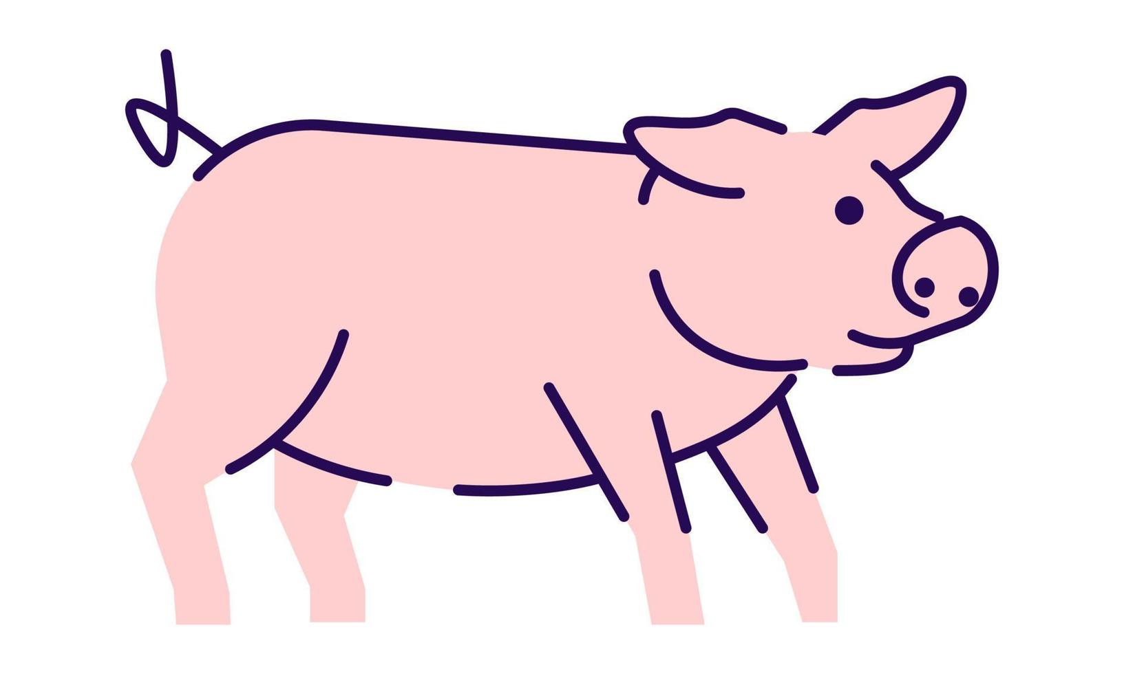 Süße Schwein Seitenansicht flache Vektorgrafiken. Viehzucht, Haustierhaltung Gestaltungselement mit Umriss. Logo für die Schweinefleischproduktion. Cartoon-Ferkel, Schwein isoliert auf weißem Hintergrund vektor