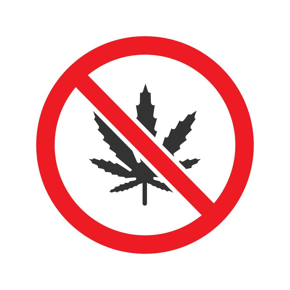 Verbotenes Schild mit Marihuana-Blatt-Glyphe-Symbol. Stopp-Silhouette-Symbol. kein Cannabis. negativer Raum. isolierte Vektorgrafik vektor