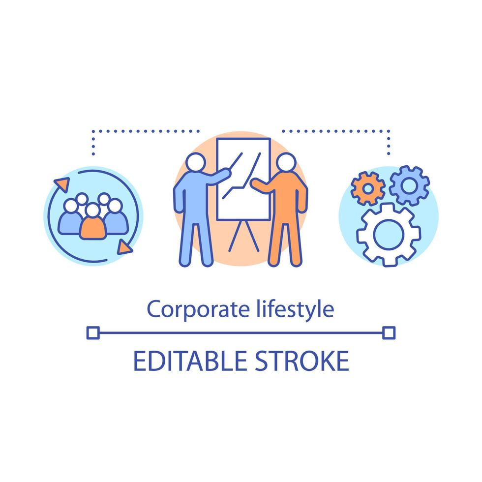 företags livsstil koncept ikon. företagskultur och policyidé tunn linje illustration. kontorsarbetsorganisation och teambuilding. samhällsgrupp. vektor isolerade konturritning. redigerbar linje