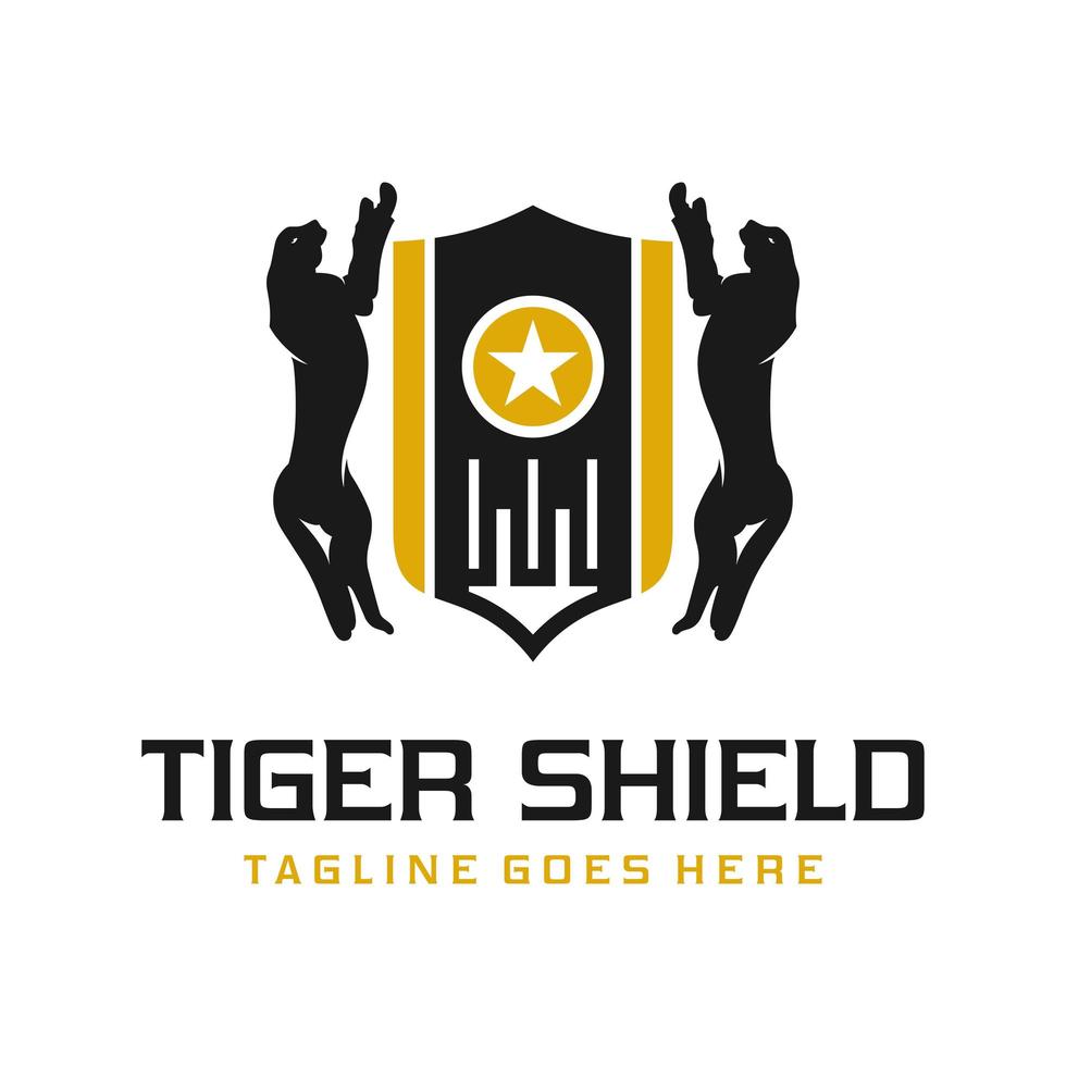 tiger djur sköld logotyp design vektor