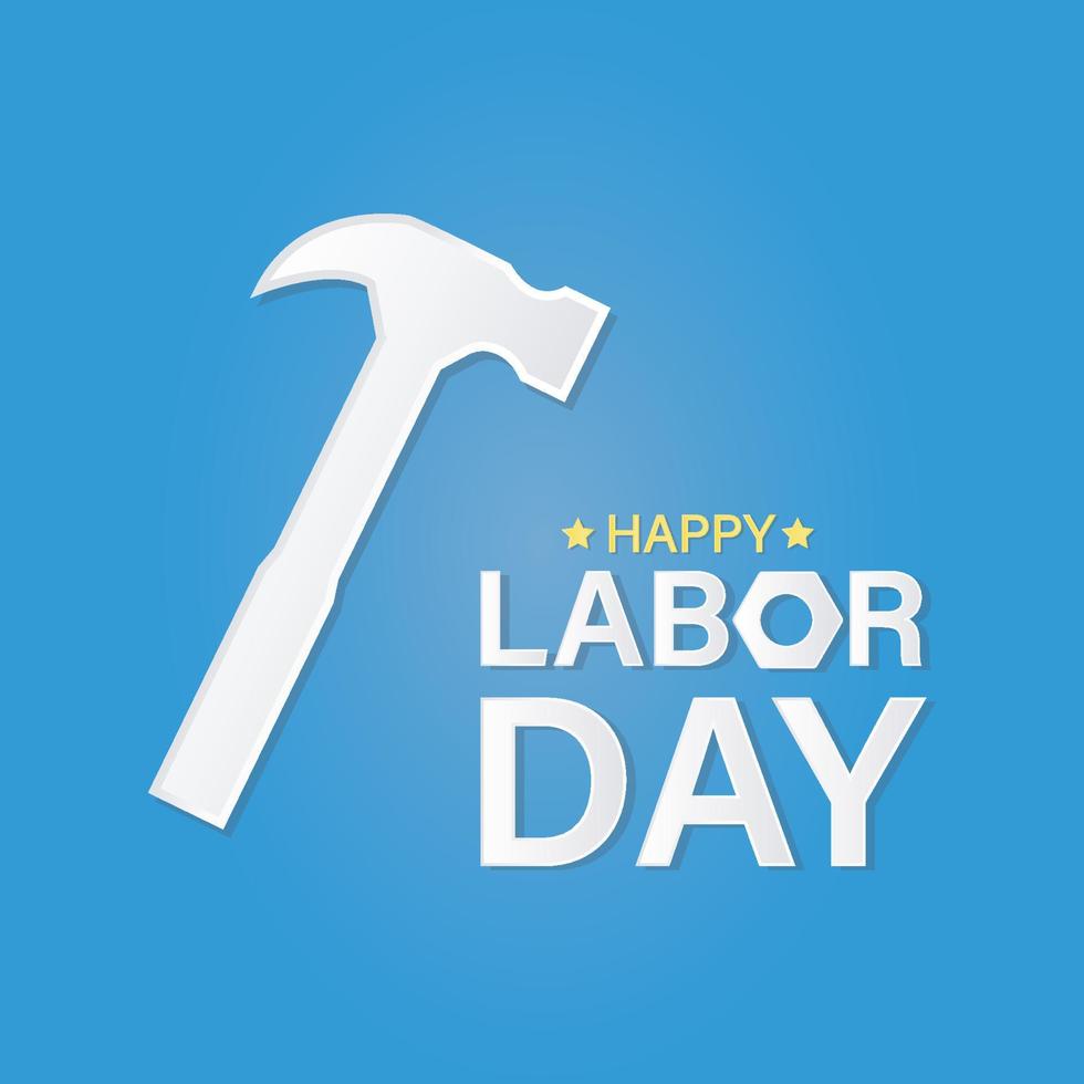 happy labor day banner med hjälm, penna, hammare, skruvmejsel. designmall papperssnitt utseende. vektor illustration