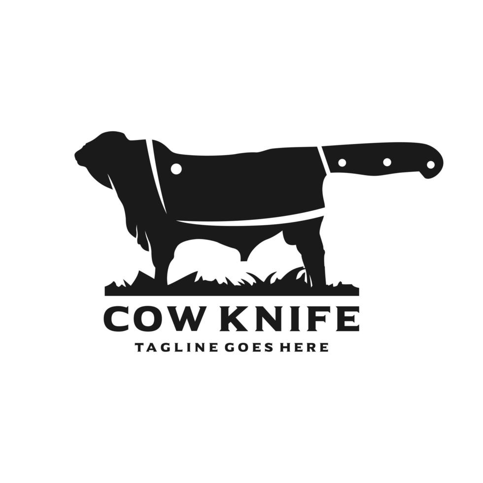 angus cattle farm logotyp och kniv vektor