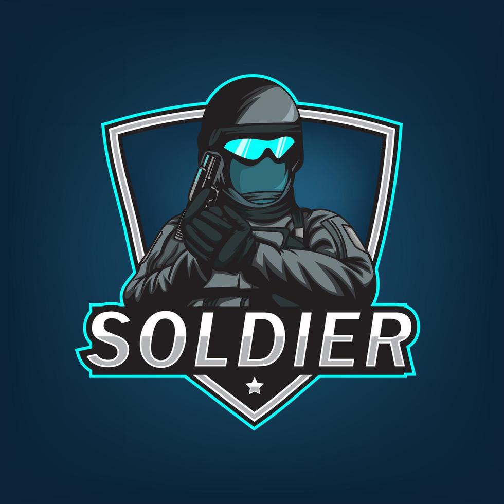 soldat maskot logotyp för e-sport och sport. vektor illustration