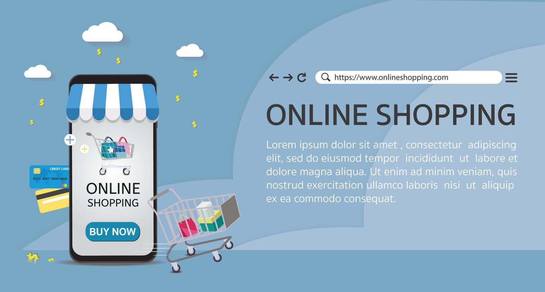 Online-Shopping-Konzept. Vektor-Illustration des Online-Shopping-Konzepts. Online-Shopping-Banner, Kopierraum vektor